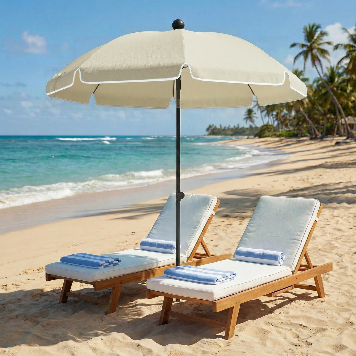 STRANDSCHIRM Metall Polyester Beige - Beige, Metall (150/150cm) - Outsunny