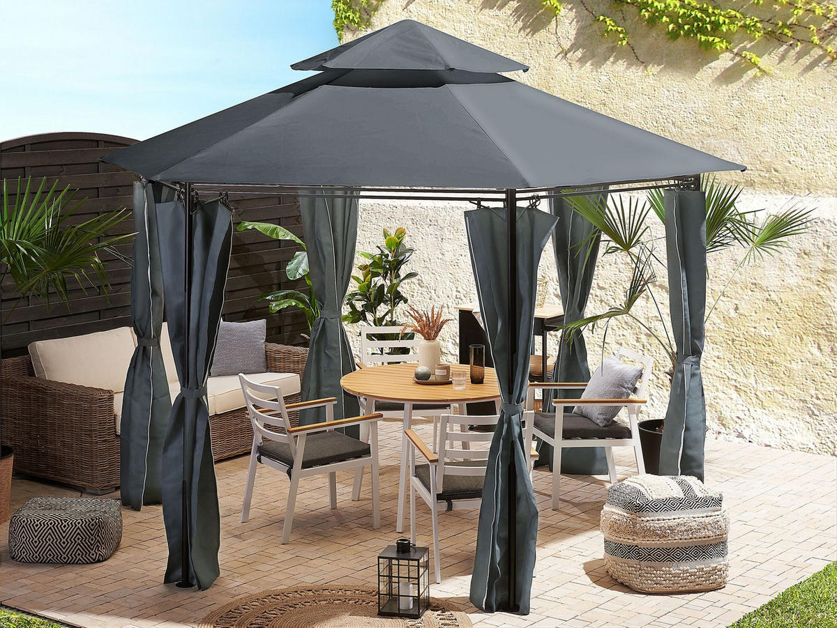 ZAHRADNÍ PAVILON Ocel grafitově šedý ⌀ 350 cm Portel - šedá/černá, kov (350/270/350cm) - Beliani