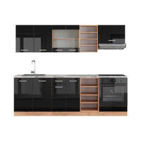 KÜCHENZEILE R-Line Schwarz Hochglanz/Goldkraft Eiche 240 cm, AP Marmor - Schwarz Hochglanz/Eiche Wotan, Holzwerkstoff (240/81.6/60cm) - Vicco