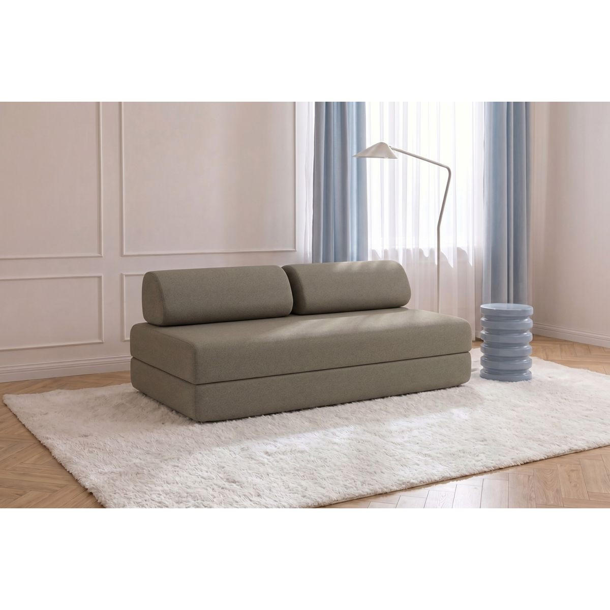 AUSZIEHBARES Schlafsofa für 2-3 Personen, glatter taupefarbener Stoff - Taupe, Textil (95/70.5/190cm) - Kimo