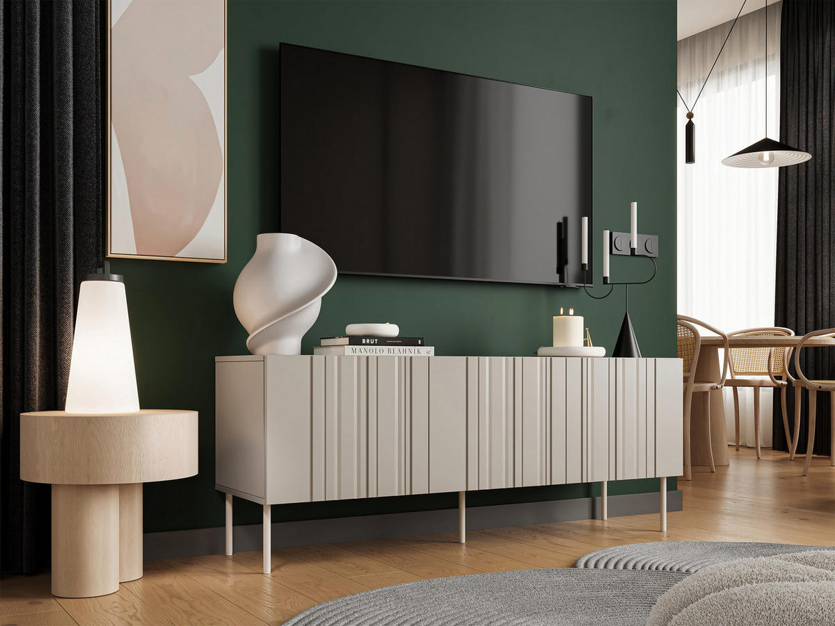 TV-LOWBOARD Isla 150 3D - Beige, Holzwerkstoff/Metall (151/60/40cm) - MIRJAN24