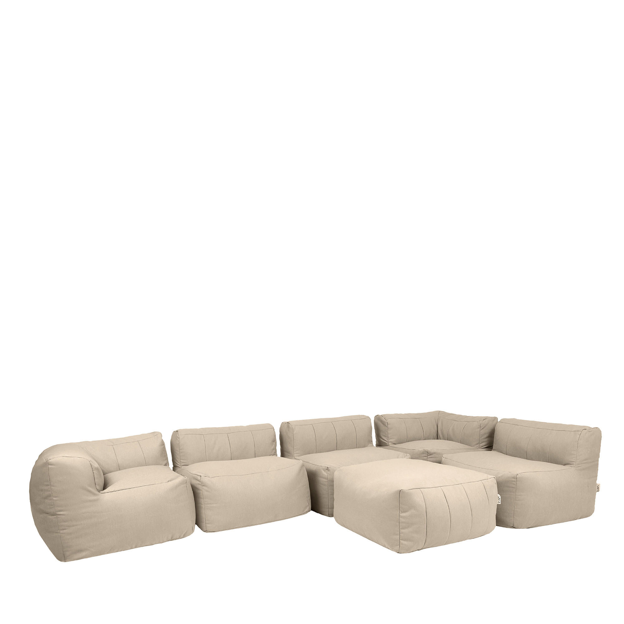 SITZSACK-SOFA Outdoor 6-tlg.: 2 Ecksessel, 3 Sessel, Fußstütze - Beige, Textil (485/68/100cm) - icon