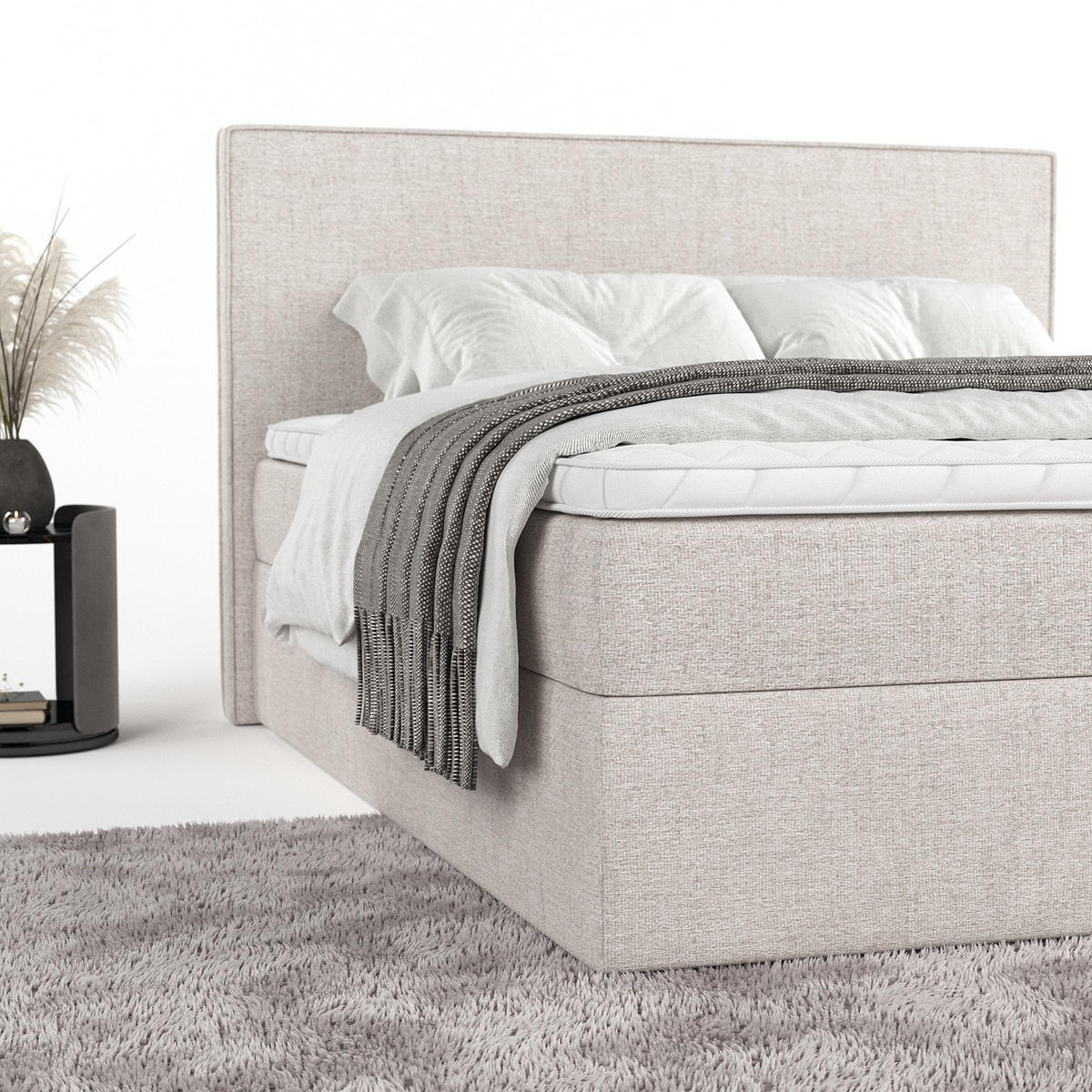 BOXBETT Nuvia 180/200 cm Hellbeige im Neve Stoff - Sandfarben/Schwarz, Holz/Holzwerkstoff (180/200cm) - AltaBeds