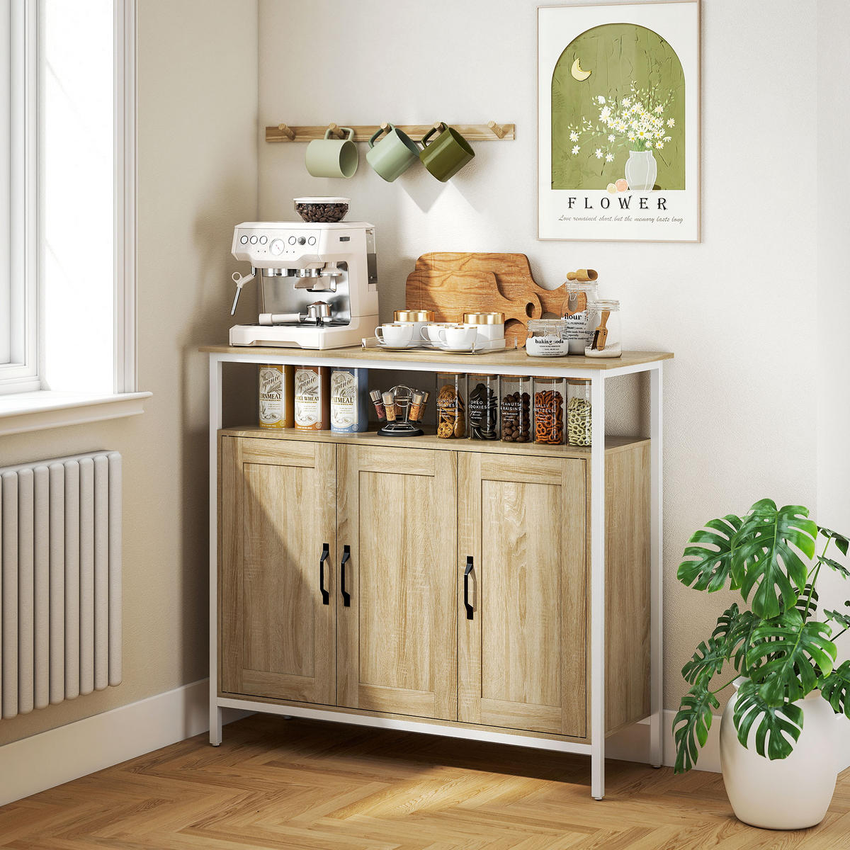 SIDEBOARD DE-11207 3 Türen Naturholz - Naturfarben, Holzwerkstoff (100/88/35cm) - ComfortXL