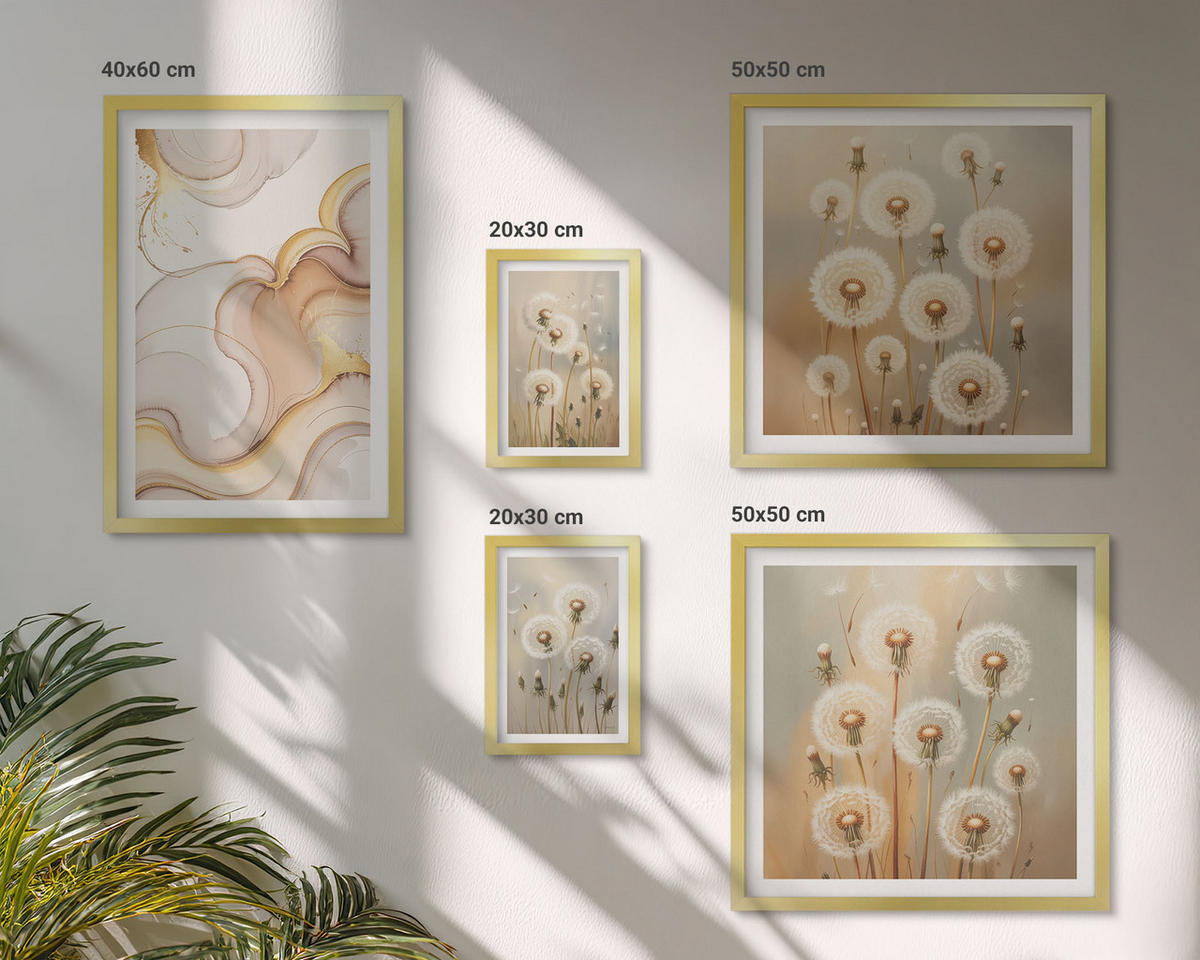 WANDBILDER 5er Set - 50x50 cm & 20x30 cm & 40x60 cm Goldrahmen - Zitronenblüten am Meer - Goldfarben, Kunststoff (40/60cm) - ArtPrintCave