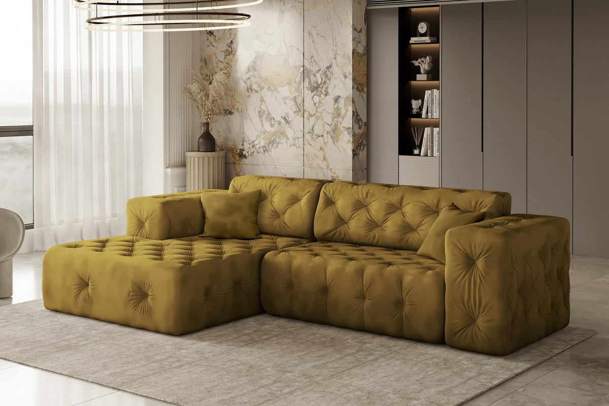 ECKSOFA L-Form Gesteppt LUX Stoff Whisper Links Golden - Goldfarben, Holz/Kunststoff (165/266cm) - Kaiser Möbel