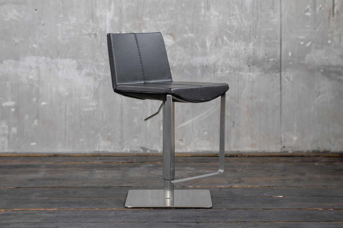 BARHOCKER FES Schwarz Kunstleder - Schwarz, Leder (42/85/51cm) - KAWOLA