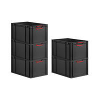 EUROBOX 5x NextGen Color 32x40x60 cm 65 Liter Griffe rot zu, Schwarz - Rot/Schwarz, Kunststoff (40/32/60cm) - PROREGAL