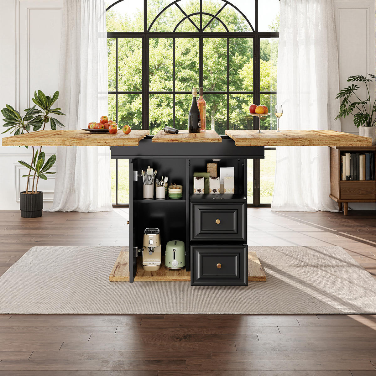 ESSTISCH 110-140x80x75 cm in Natur und Schwarz aus MDF in Holzoptik ausziehbar - Naturfarben, Holzwerkstoff (140/80/75cm) - Modfu