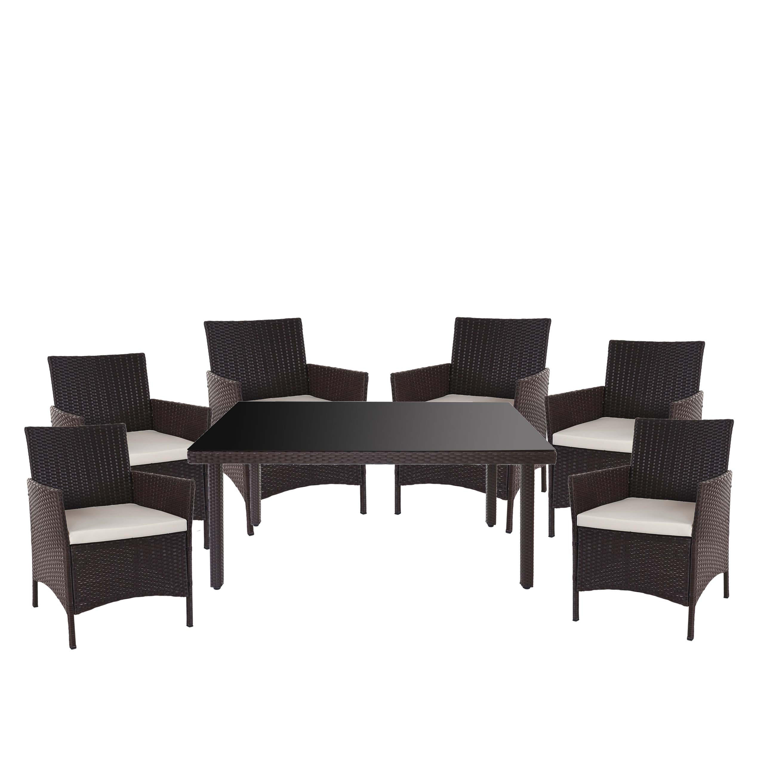 POLY-RATTAN-GARNITUR Braun, Cremeweiß - Braun/Weiß, Kunststoff - MCW