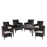 POLY-RATTAN-GARNITUR Braun, Cremeweiß - Braun/Weiß, Kunststoff - MCW