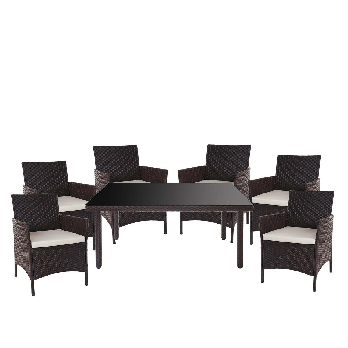 POLY-RATTAN-GARNITUR Braun, Cremeweiß - Braun/Weiß, Kunststoff - MCW