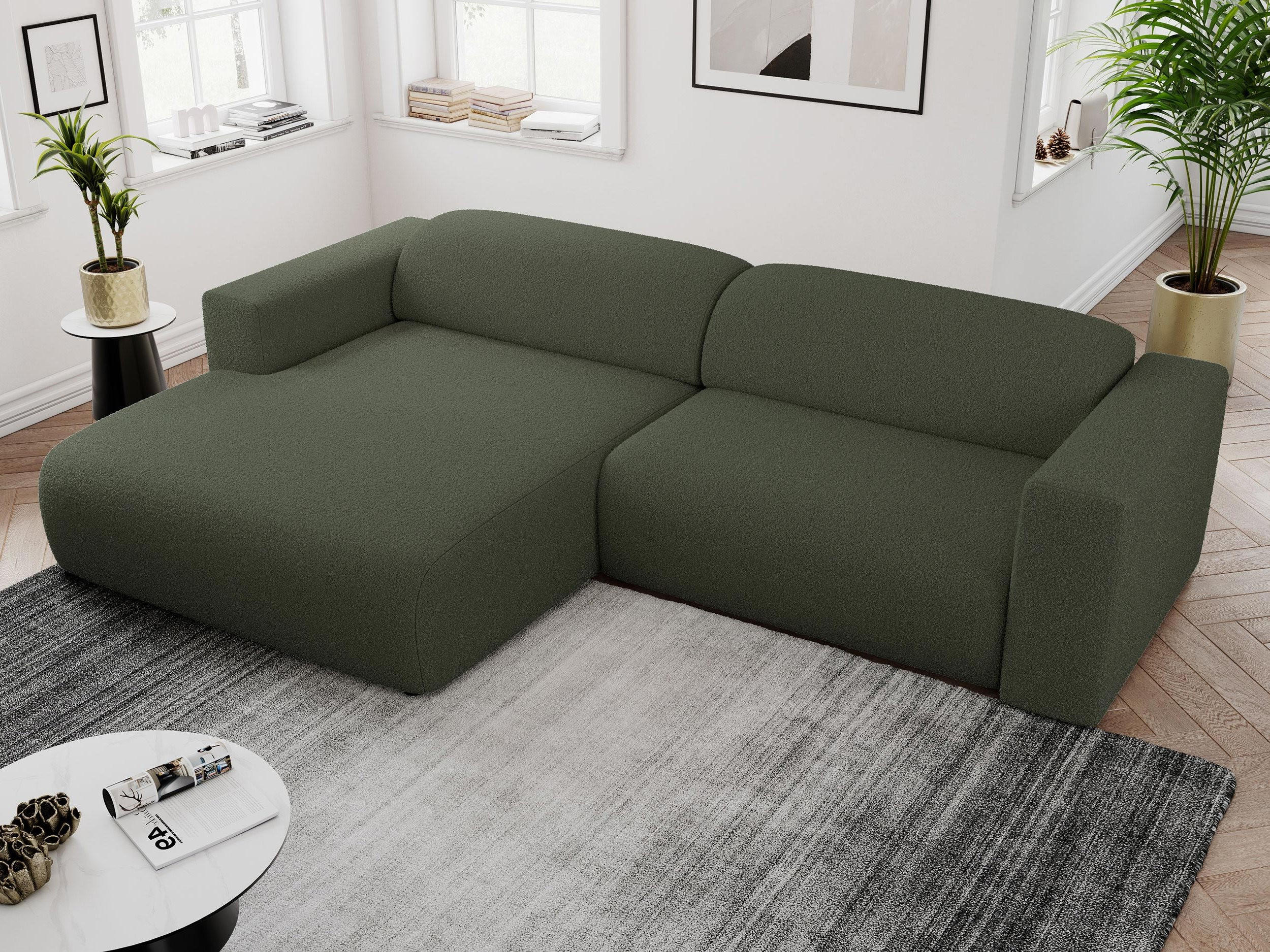 ECKSOFA PASADENA Grün Bouclé - Links Seite - Schwarz/Grün, Kunststoff/Textil (288/180cm) - MKS