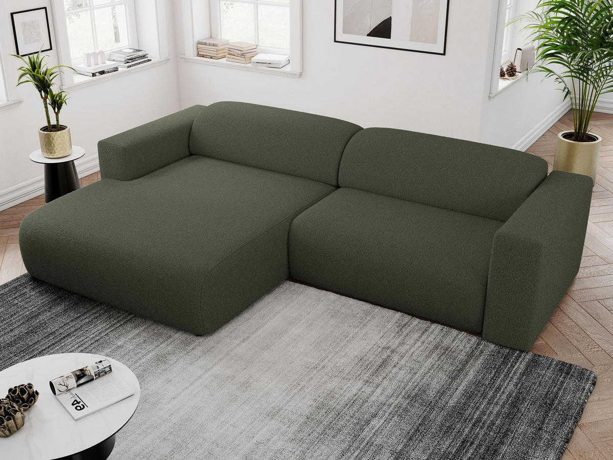 ECKSOFA PASADENA Grün Bouclé - Links Seite - Schwarz/Grün, Kunststoff/Textil (288/180cm) - MKS