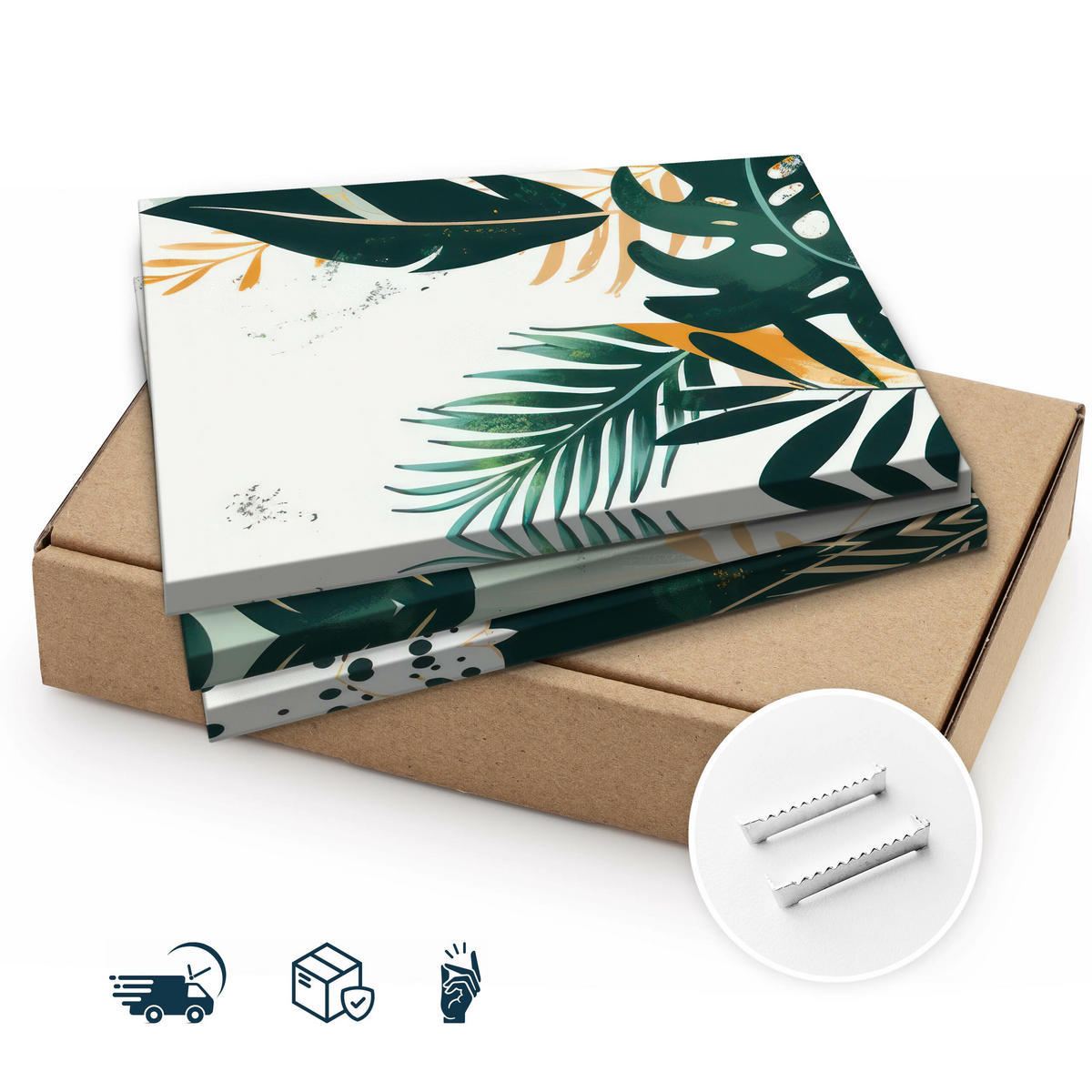 LEINWANDBILDER 3-es Set Blätter Pflanzen - Beige/Weiß, Textil (90/40cm) - Muralo