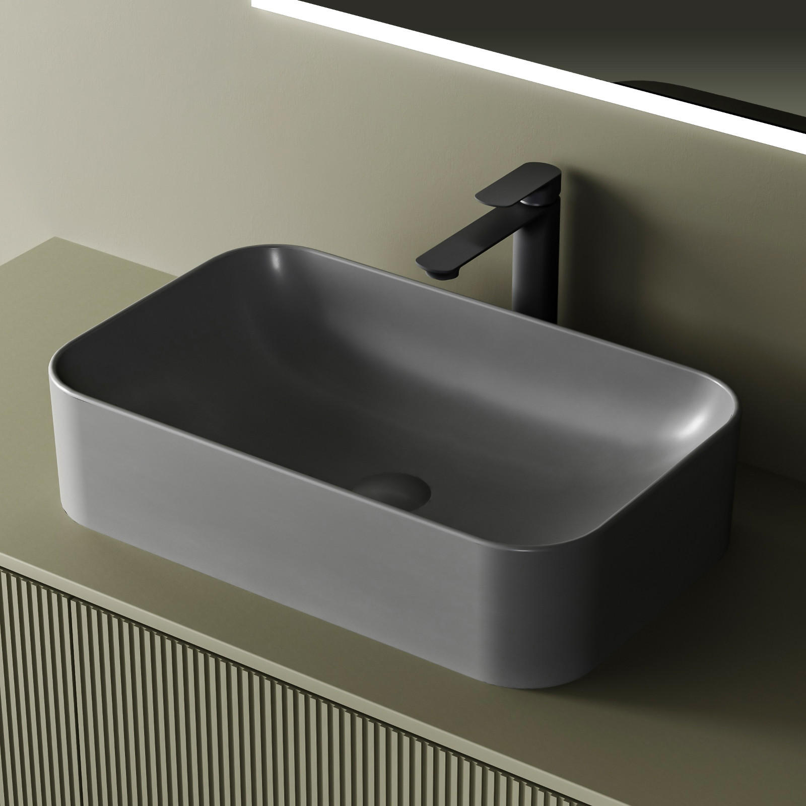 WASCHBECKEN Hochwertiges Keramik Grau Matt 61/ 38/ 15 cm - Schwarz, Keramik (38/15/61cm) - EMKE
