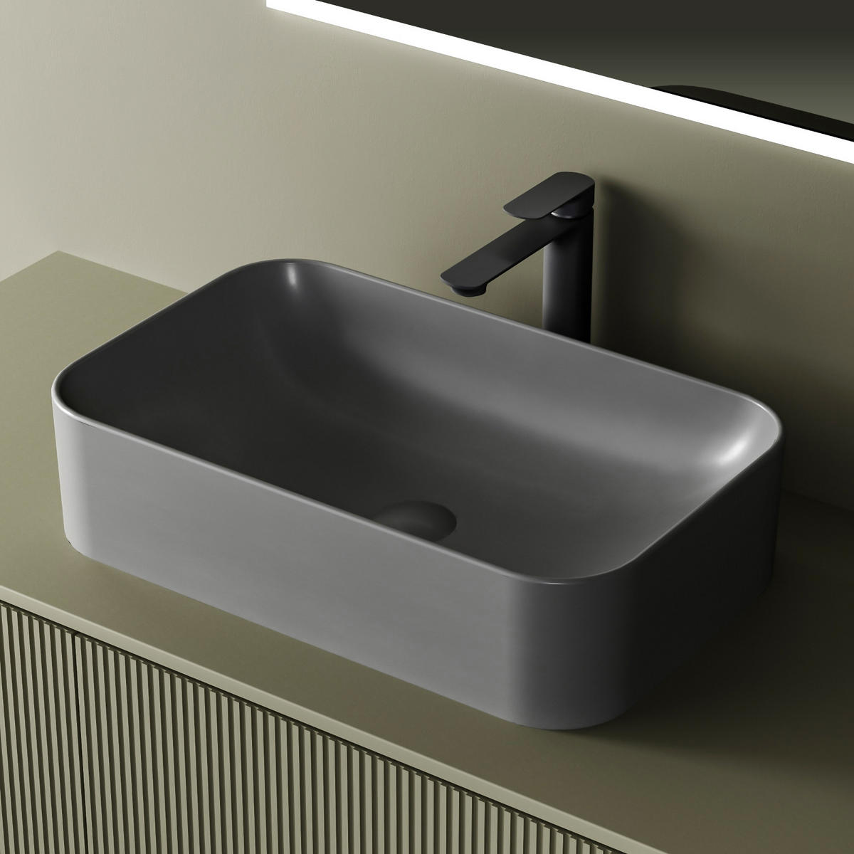 WASCHBECKEN Hochwertiges Keramik Grau Matt 61/ 38/ 15 cm - Schwarz, Keramik (38/15/61cm) - EMKE