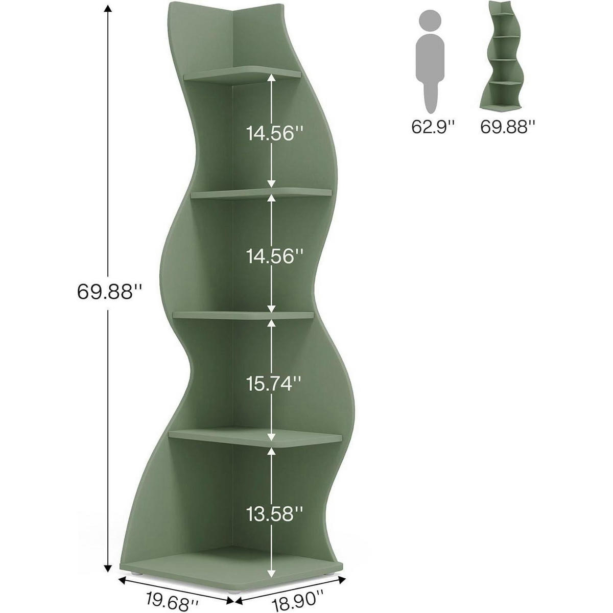 ECKREGAL 178 cm Hellgrün - Hellgrün, Holzwerkstoff (48/178/48cm)