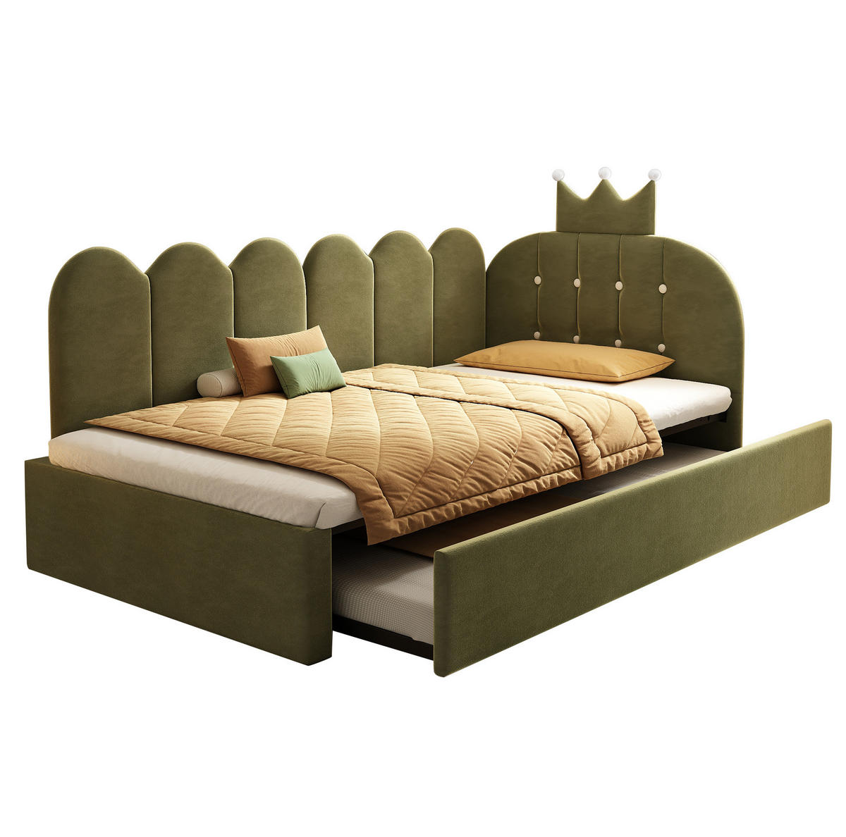 KINDERBETT Polsterbett 90/200 cm aus Samt mit ausziehbarem Gästebett Grün - Grün, Textil (90/200cm) - Modenvie