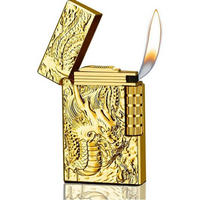 FEUERZEUG mit Drachenmuster, nachfüllbar, matt - Goldfarben, Metall (1/3/7cm)