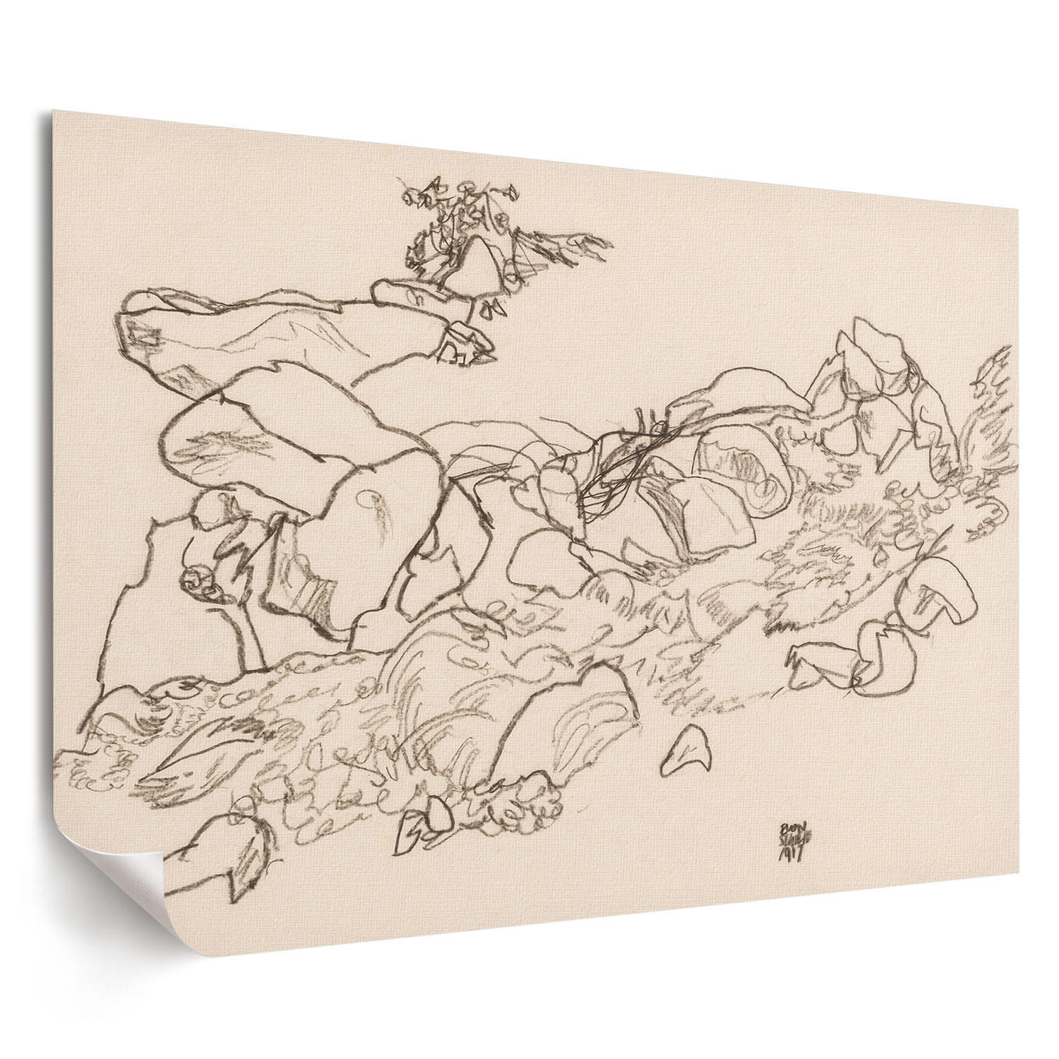 POSTER - 42x29 cm (A3) - Egon Schiele - Gebirgsbach - Beige, Textil (42/29.7/0.1cm) - TULUP