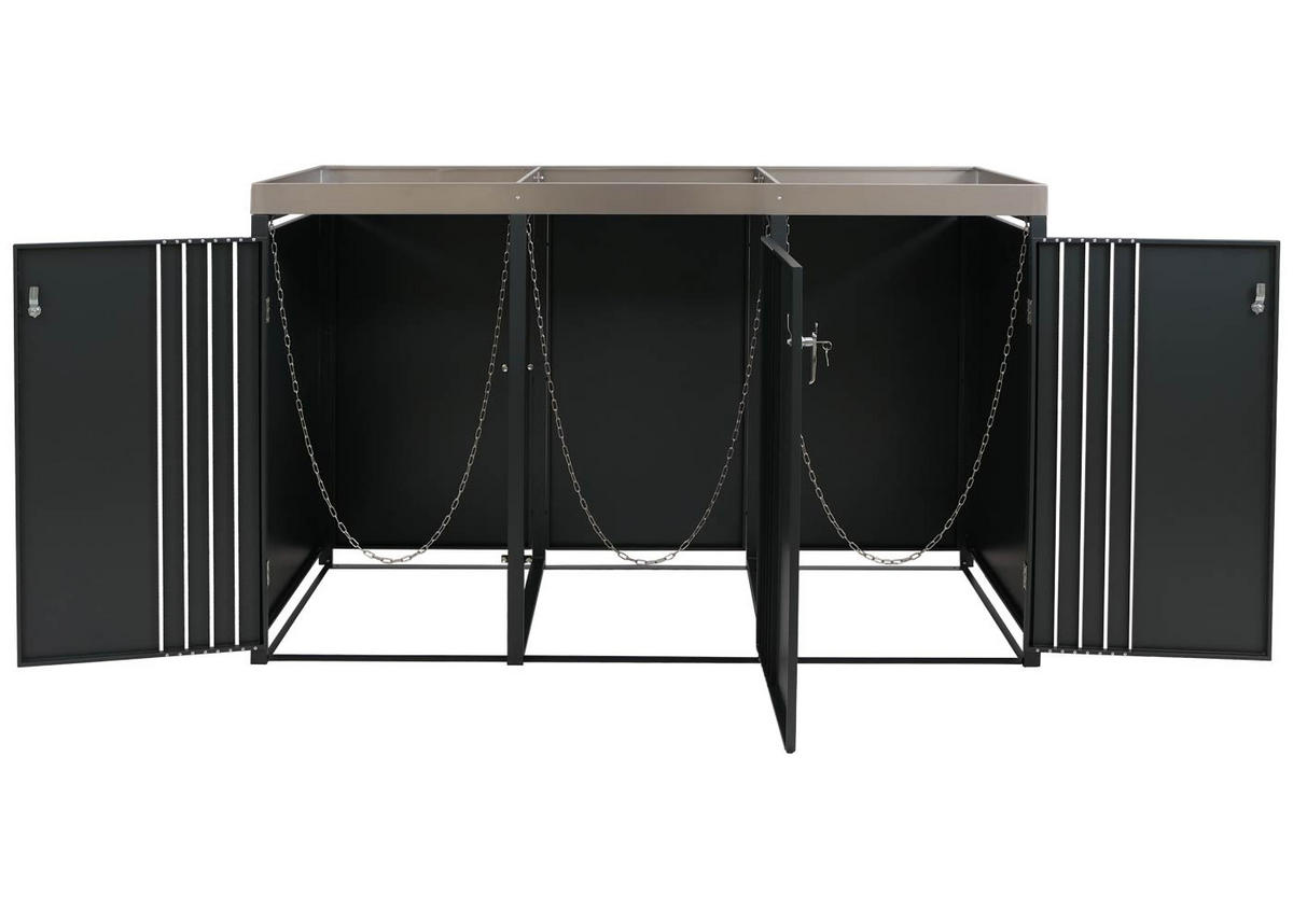 MÜLLTONNENBOX 3er mit Pflanzkasten HxBxT 125x196x84cm Anthrazit - Anthrazit, Metall (196/125/84cm) - PROREGAL