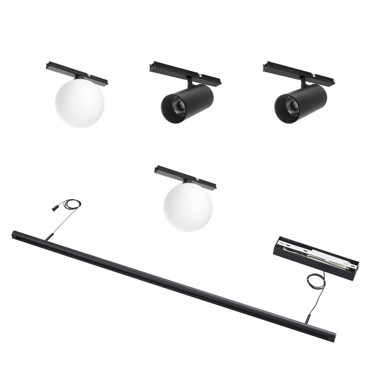 PENDELLEUCHTE MIT SPOTSTRAHLERN Lyne, Schwarz und weiß, 125cm - Weiß, Glas (125/125/8.5cm) - KOSILUM