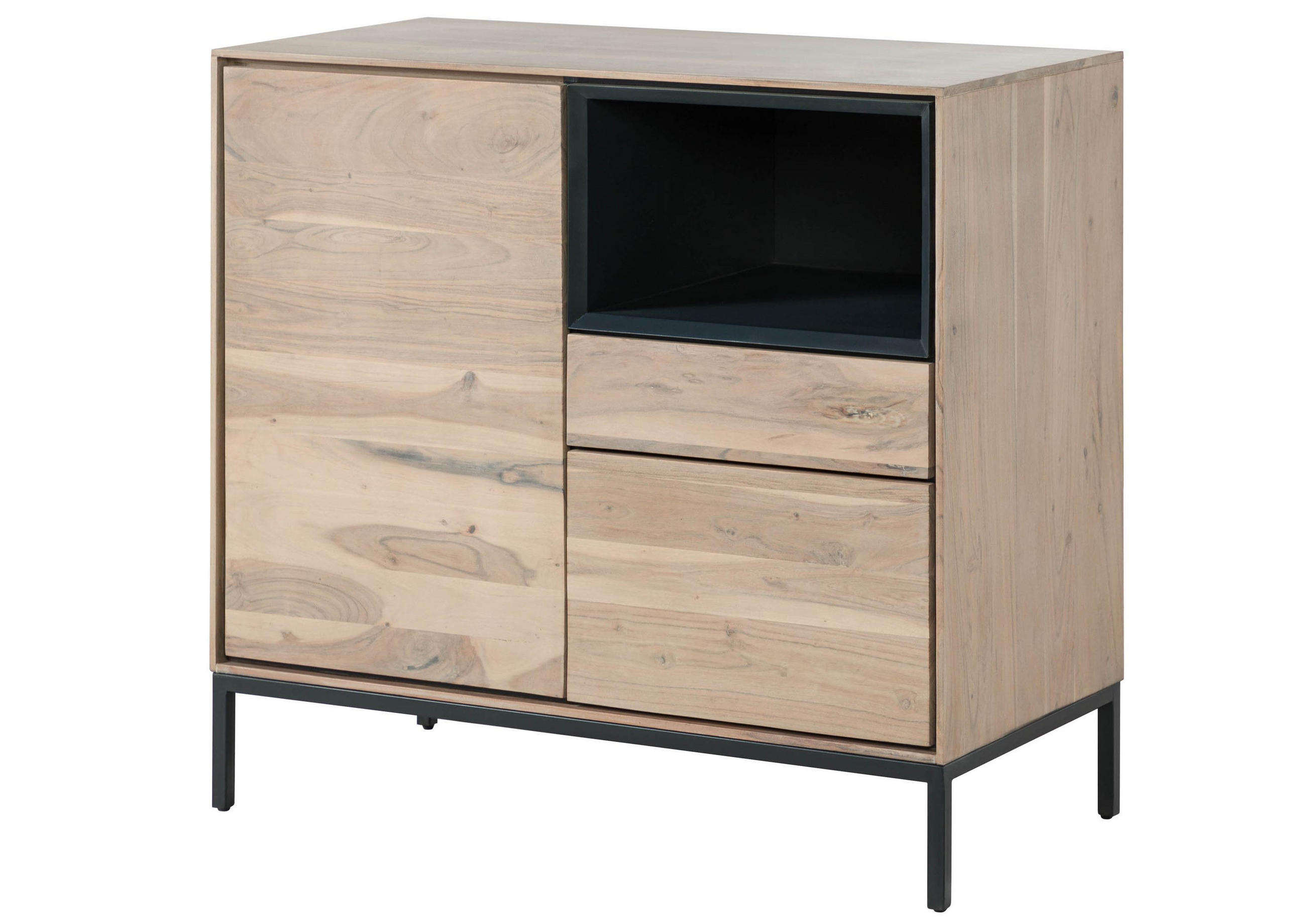 KOMMODE Akazie 90x45x85 grau-weiß geölt CHICAGO #08 - Braun, Holz (90/85/45cm) - Massivmoebel24