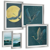 BILDER SET 5er Set - 50x50 cm & 20x30 cm & 40x60 cm Silberner Rahmen - Abstrakte Landschaften von Vogelwellen - Silberfarben, Kunststoff (40/60cm) - TULUP