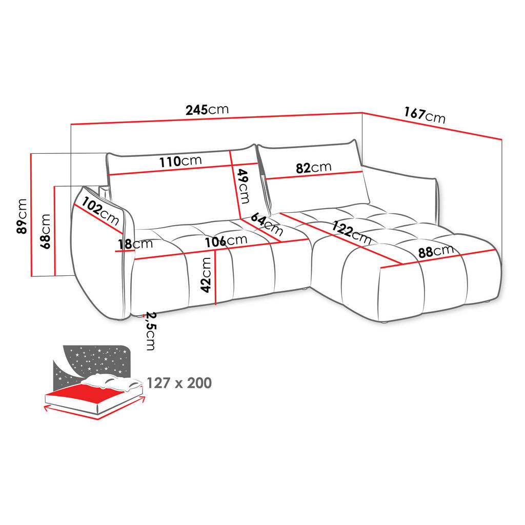 Thumbnail - Mirjan24 Ecksofa, Grau, Textil, Ottomane rechts,L-Form, 245x167 cm, Wohnzimmer, Sofas & Couches, Wohnlandschaften, Eckso...