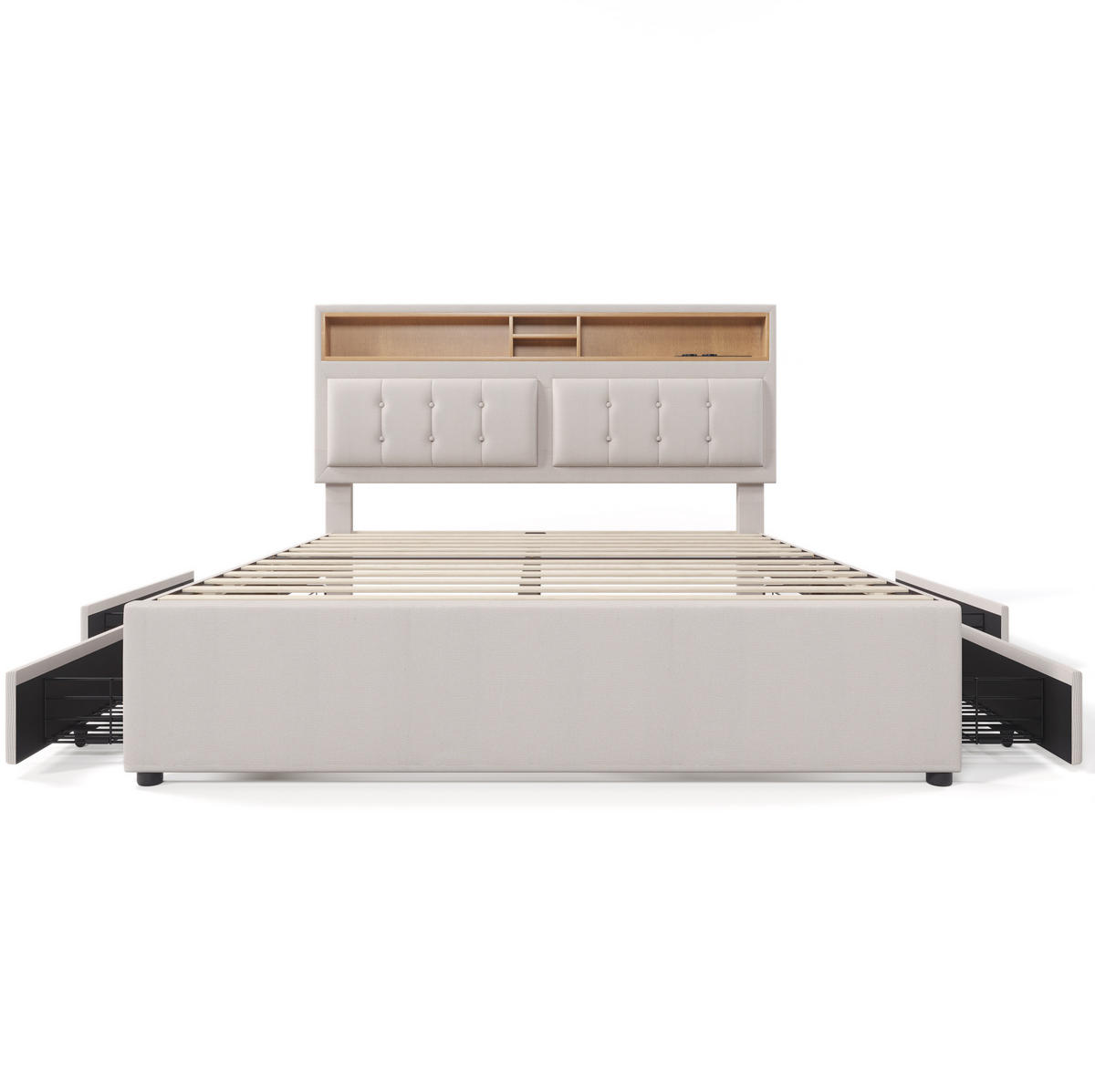 POLSTERBETT 140/200 cm Beige mit 4 Schubladen und USB- und Type-C-Anschlüssen - Beige, Textil (140/200cm) - Flora Grace
