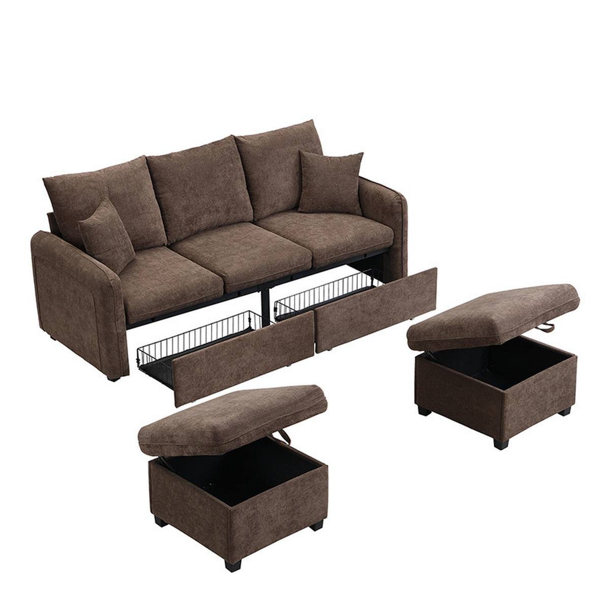 WOHNLANDSCHAFT DE-35347 mit Staufunktion Braun - Braun, Metall (186/86/188cm) - ComfortXL