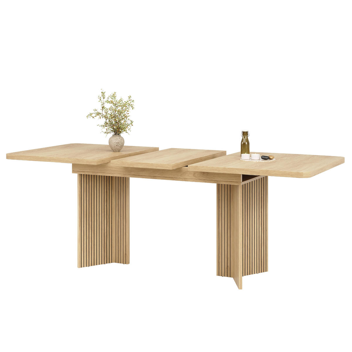 ESSTISCH ausziehbarer Naturholz + Walnuss mit Stauraum und integrierten Fächern 130-160/80/75.5 cm - Naturfarben, Holz/Holzwerkstoff (120/80/76.1cm) - Oxeza