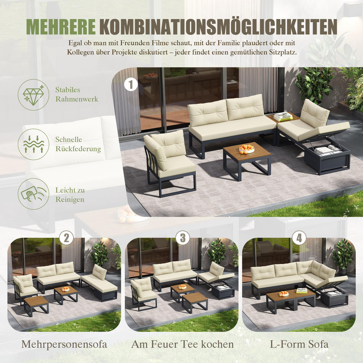 GARTENMÖBELSET Modular Beige - Beige, Metall - ComfortXL