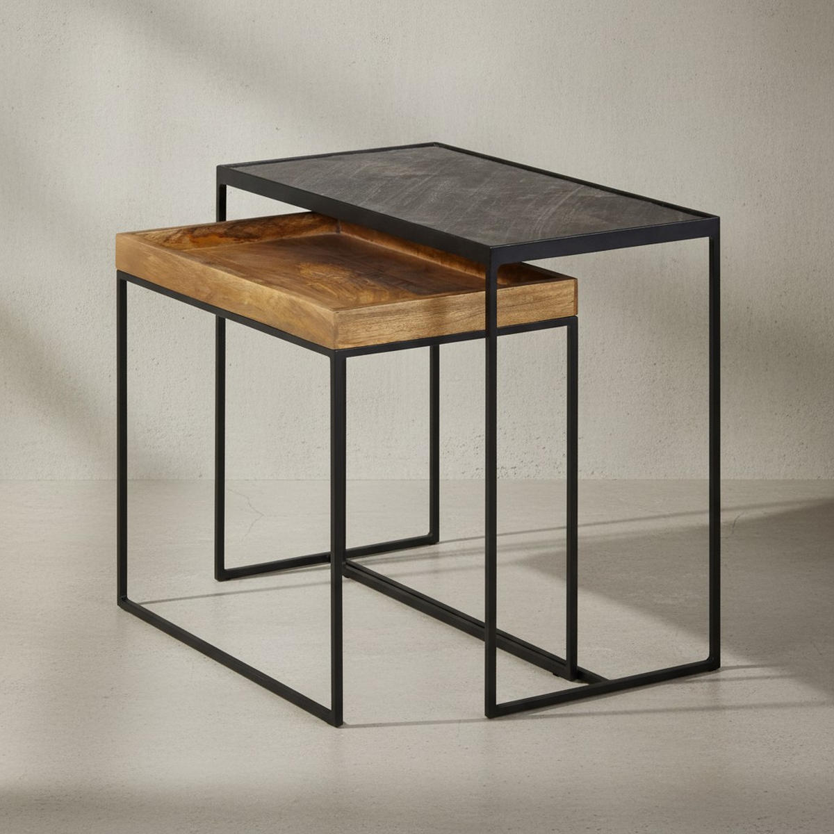 BEISTELLTISCH Set – Mango Massivholz Eisen Anthrazit Braun Industrial - Schwarz/Braun, Holz/Metall (30/60/50cm) - KADIMA DESIGN