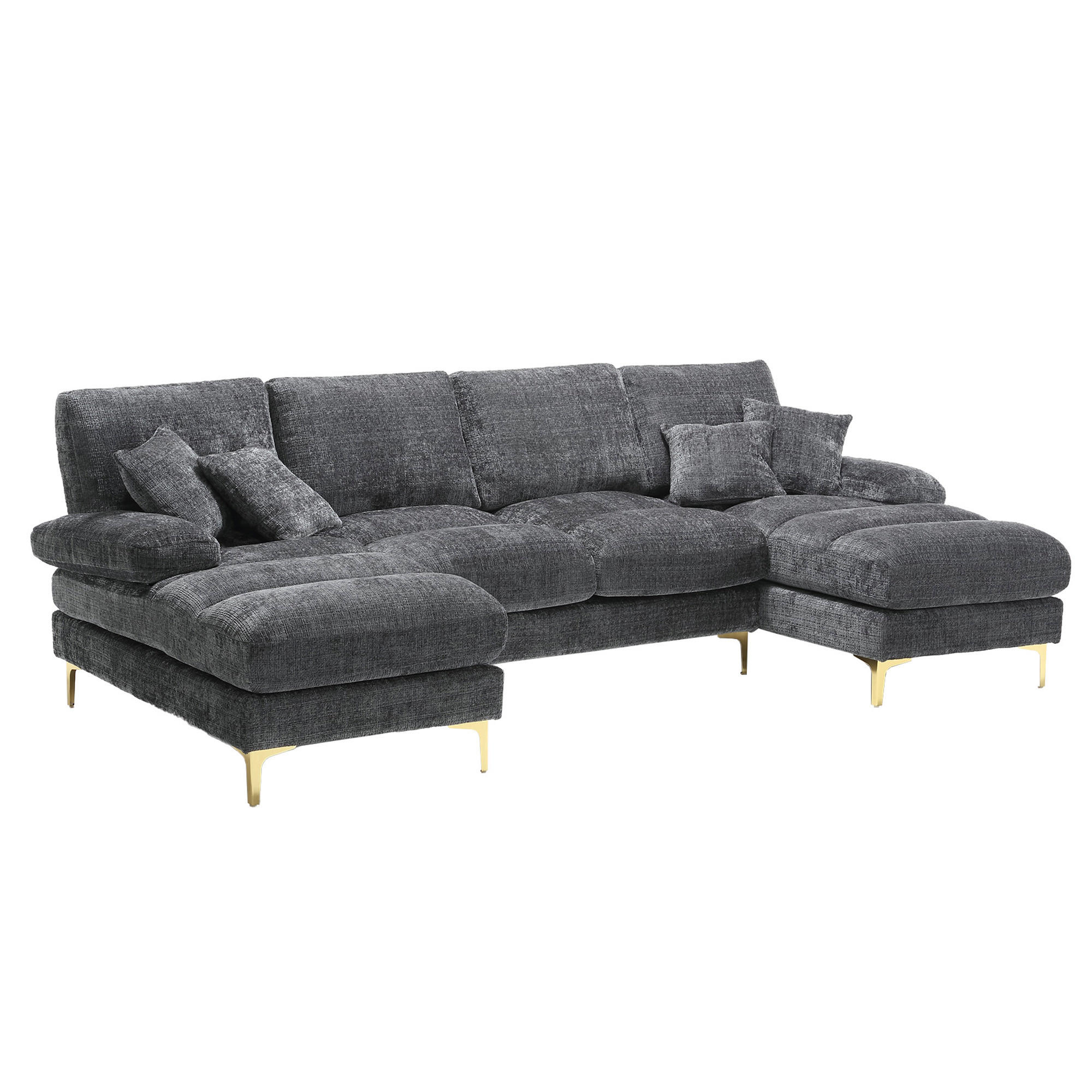 WOHNLANDSCHAFT Chenille Grau mit 2 Liegeflächen und Kissen - Grau, Holzwerkstoff/Textil (272/88/136cm) - WISHDOR