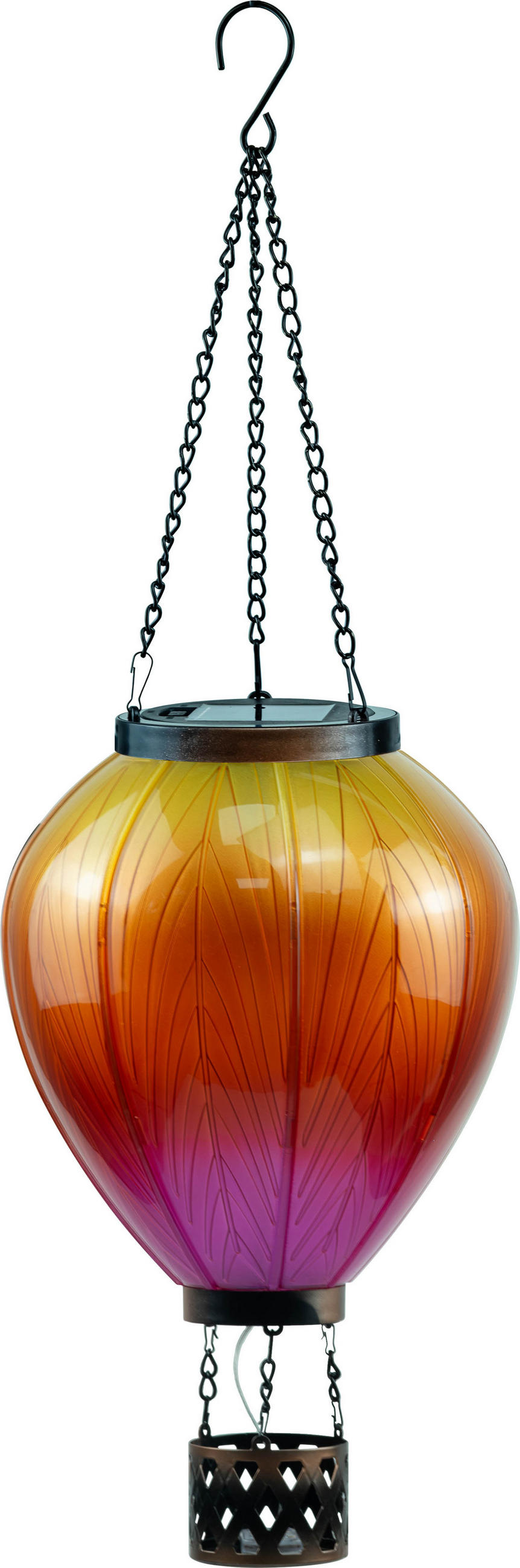 LED-SOLAR Laterne Heißluftballon Metall-Kunststoff Ø19x58cm Gelb Lila XL - Multicolor, Kunststoff (19/19/58cm) - Northpoint