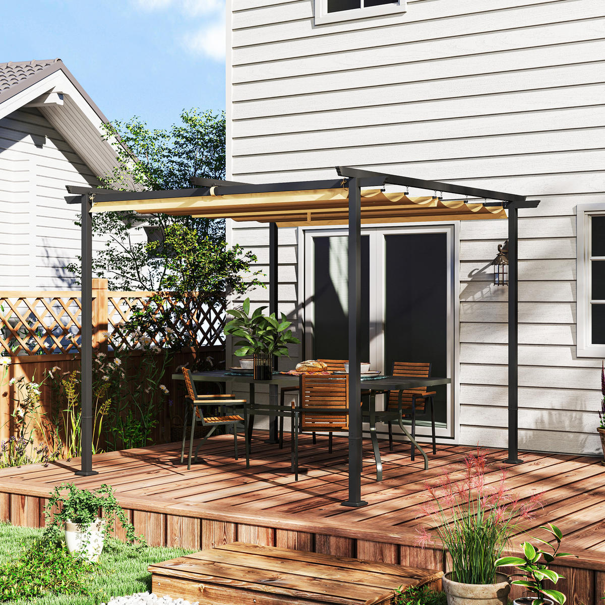 PERGOLA aus Metall, 3x 3m - Beige, Metall (300/227/300cm) - Outsunny