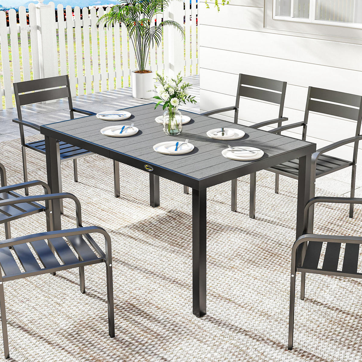 GARTENTISCH DE-14185 140x90 cm mit Lattenrost Grau - Grau, Metall (140/90/74cm) - ComfortXL