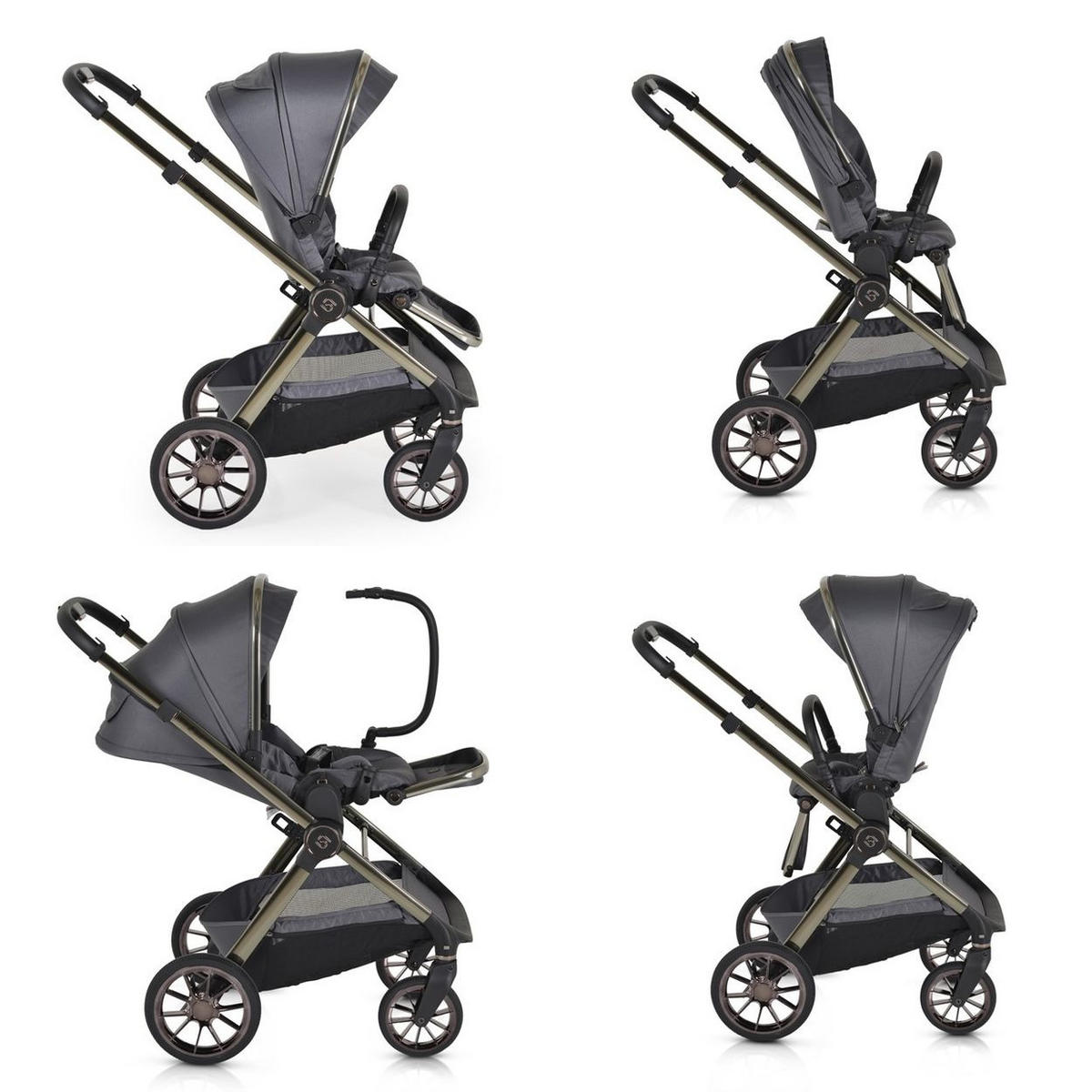 KINDERWAGEN 2 in 1 iClick grau klappbar, Wickeltasche, Sportsitz, Babywanne - Grau, Metall (74/60/106cm) - Cangaroo