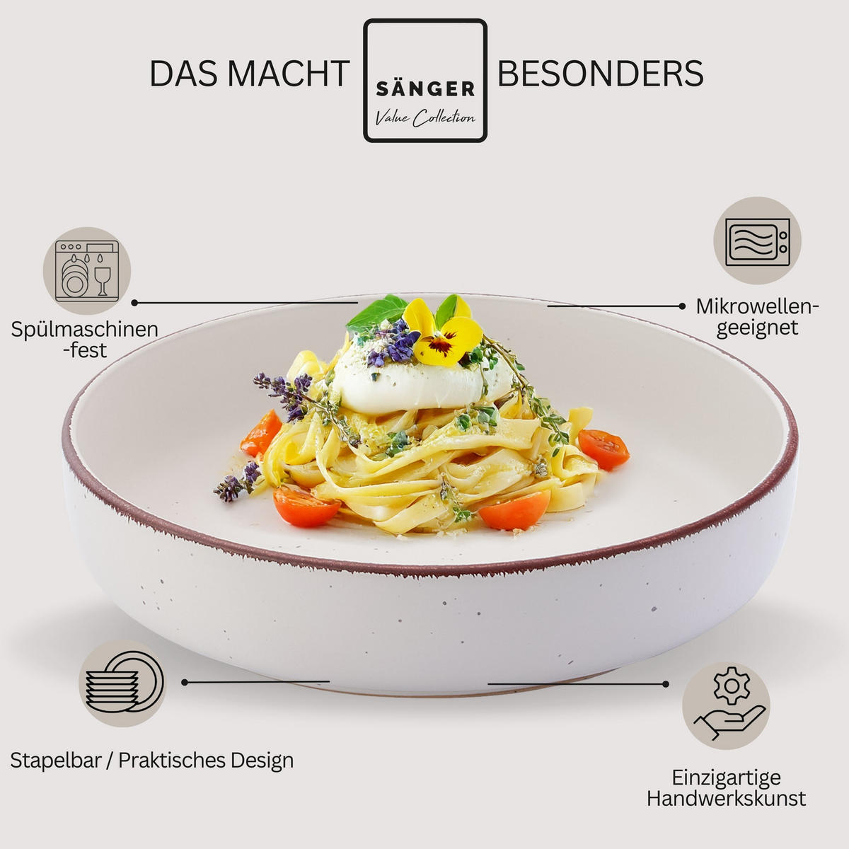 PASTASCHALEN BOMBAY IVORY - 4 teilig aus Steingut - Creme, Stein (20.5cm) - Sänger