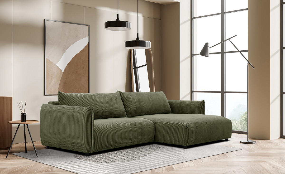 ECKSOFA TAUER 5-Sitzer, olivgrün - Schwarz/Olivgrün, Holzwerkstoff/Kunststoff (292/174cm) - Courtois Laville