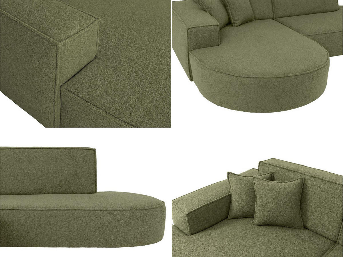 ECKSOFA Hana L-Form 3-Sitzer Ecke Links, Boucle, Grün 241/73/168 cm - Schwarz/Grün, Textil/Metall (241/168cm) - WFL GROUP