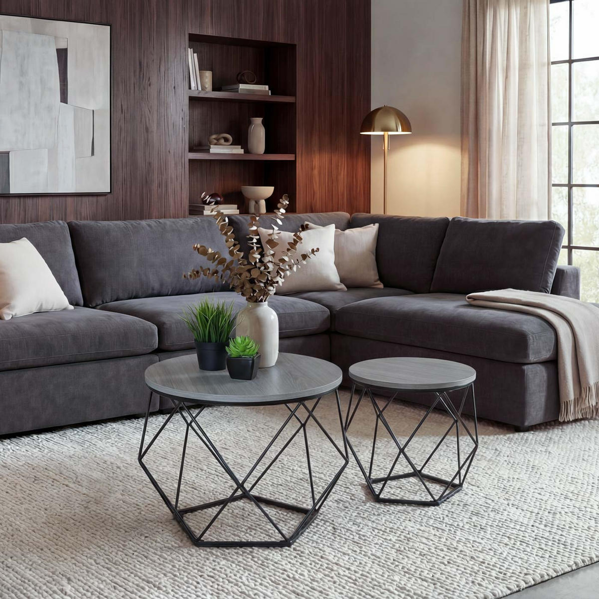 COUCHTISCH-SET rund Eiche Grau Dekor - Silbereichenfarben, Holz (52/52/42cm) - MCW