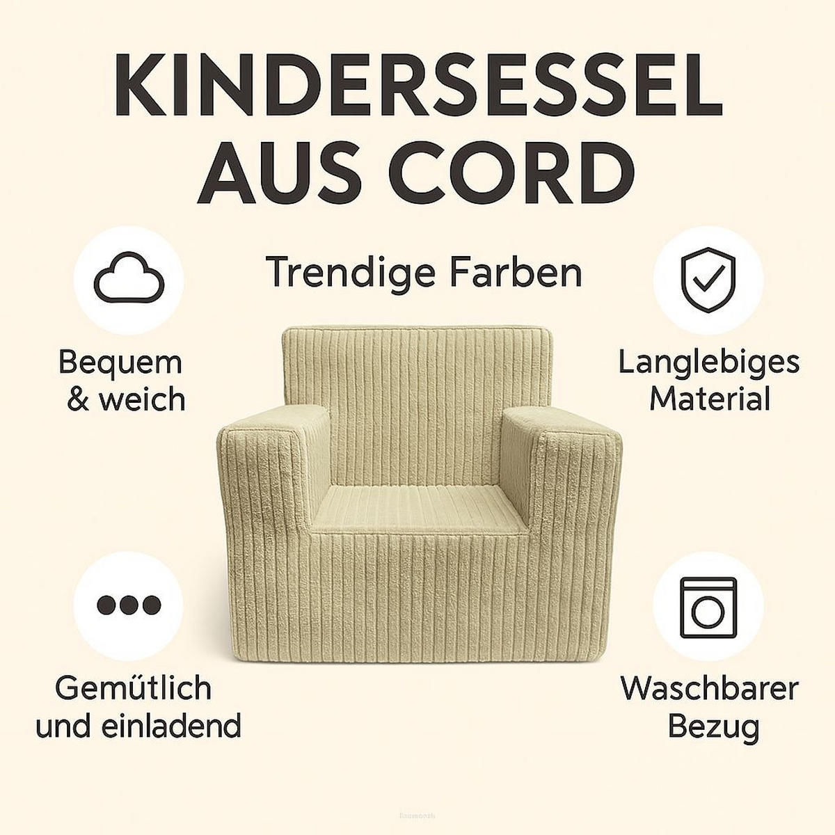 KINDERSESSEL aus Kuschel-Cord in Altrosa - Altrosa, Textil (51/47/33cm) - Fortisline
