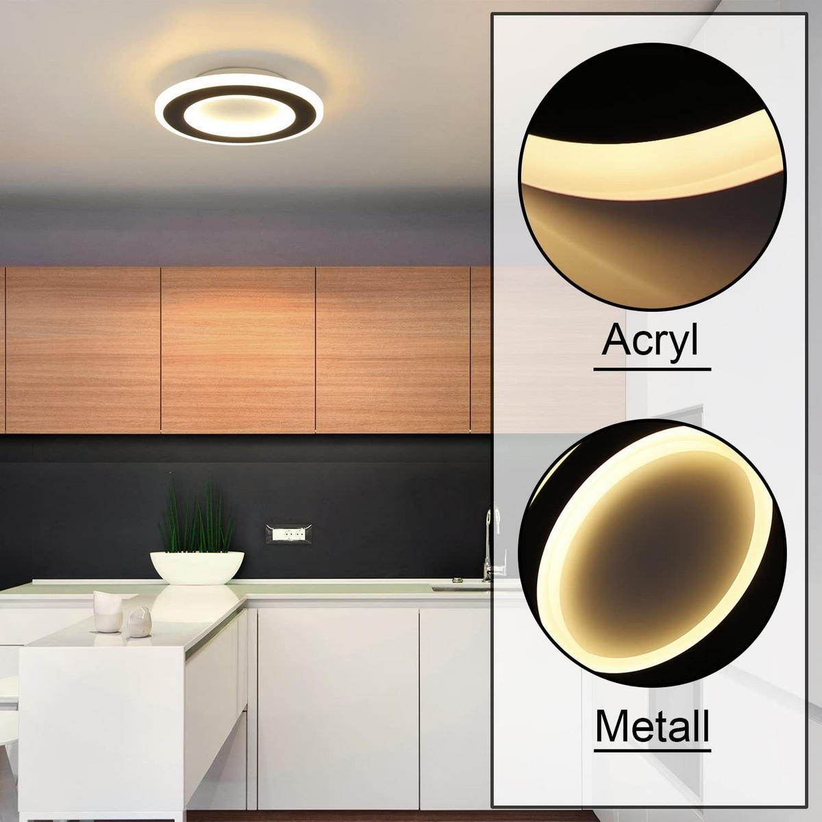 DECKENLEUCHTE Zaraelith 24/24/4 cm - Schwarz, Metall (24/24/4cm) - ZMH