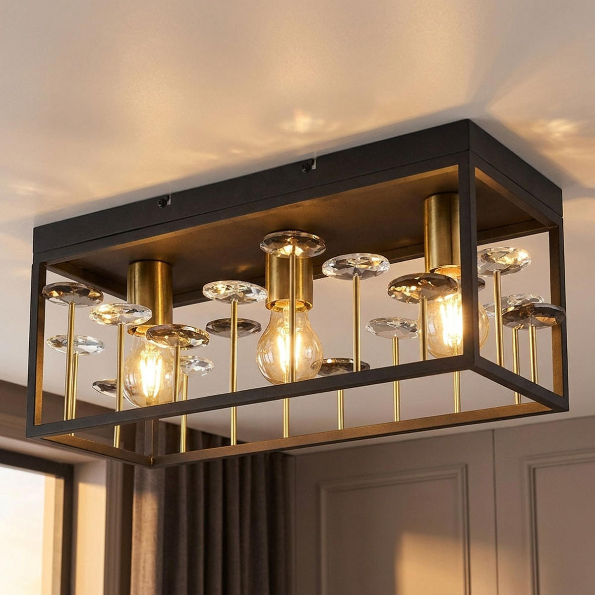 DECKENLEUCHTE LISBON Metall, Kristall, Schwarz Gold - Goldfarben, Metall (45/18/20cm) - Globo Lighting