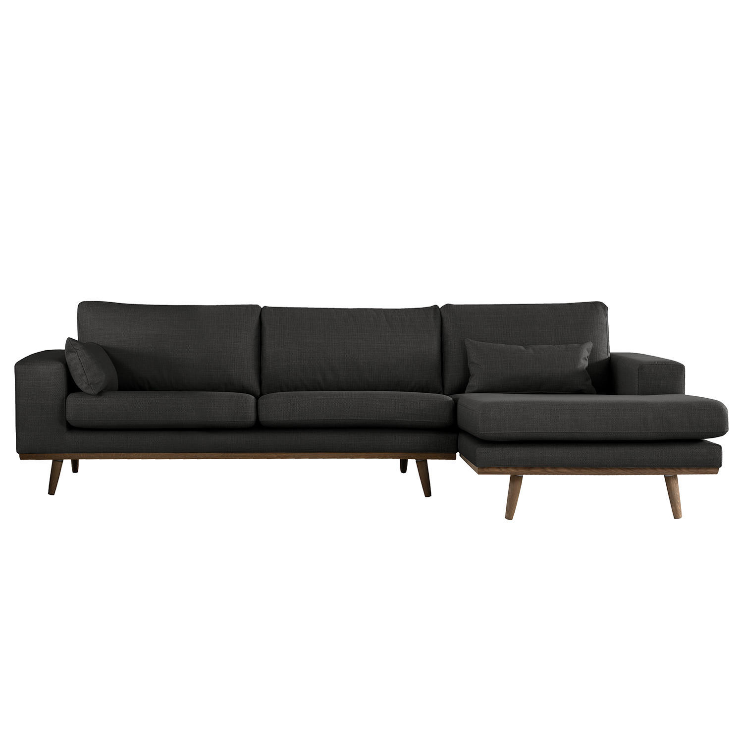 ECKSOFA mit Longchair - Eichefarben/Schwarz, Eichenholz/Textil (281/153cm) - home24