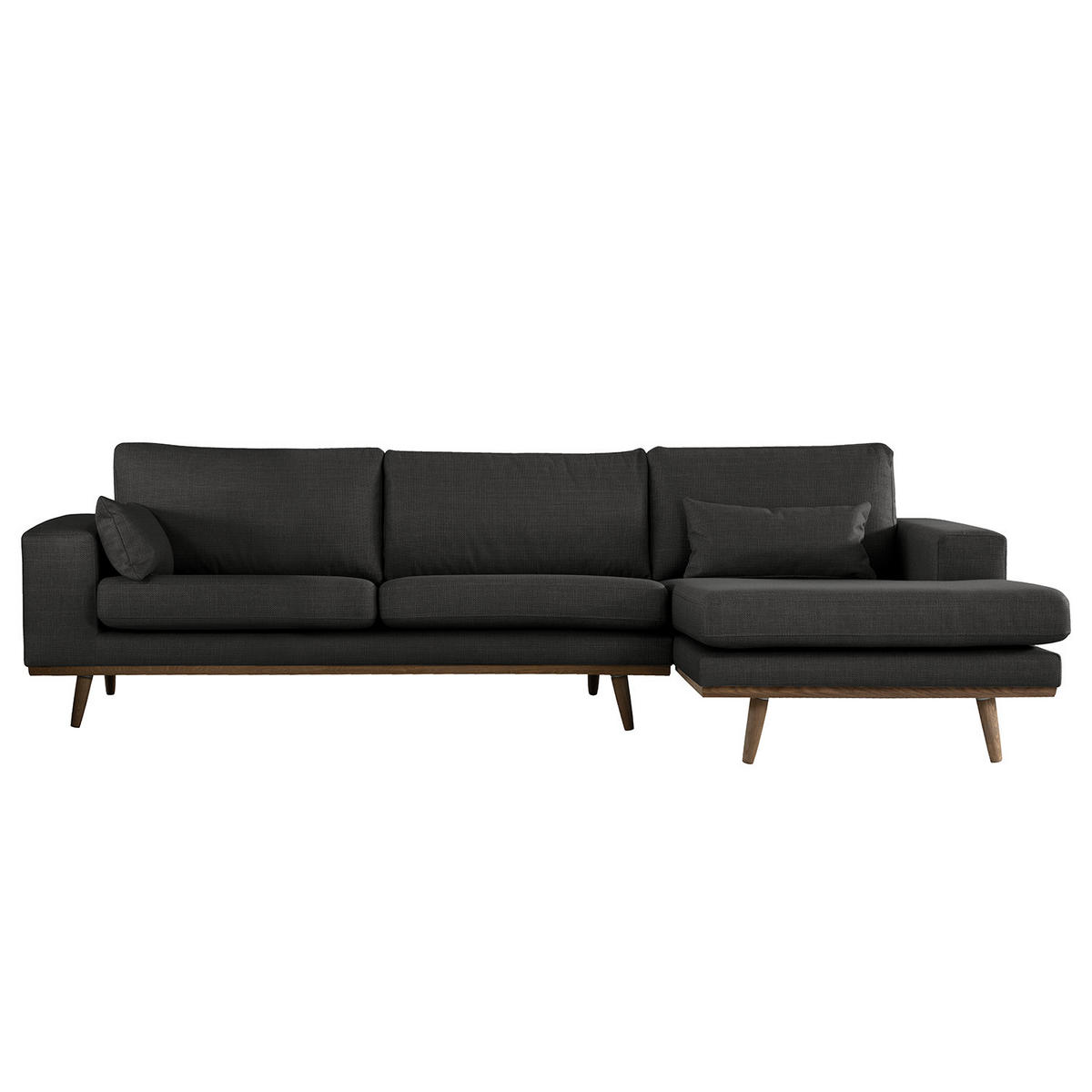 ECKSOFA mit Longchair - Eichefarben/Schwarz, Eichenholz/Textil (281/153cm) - home24