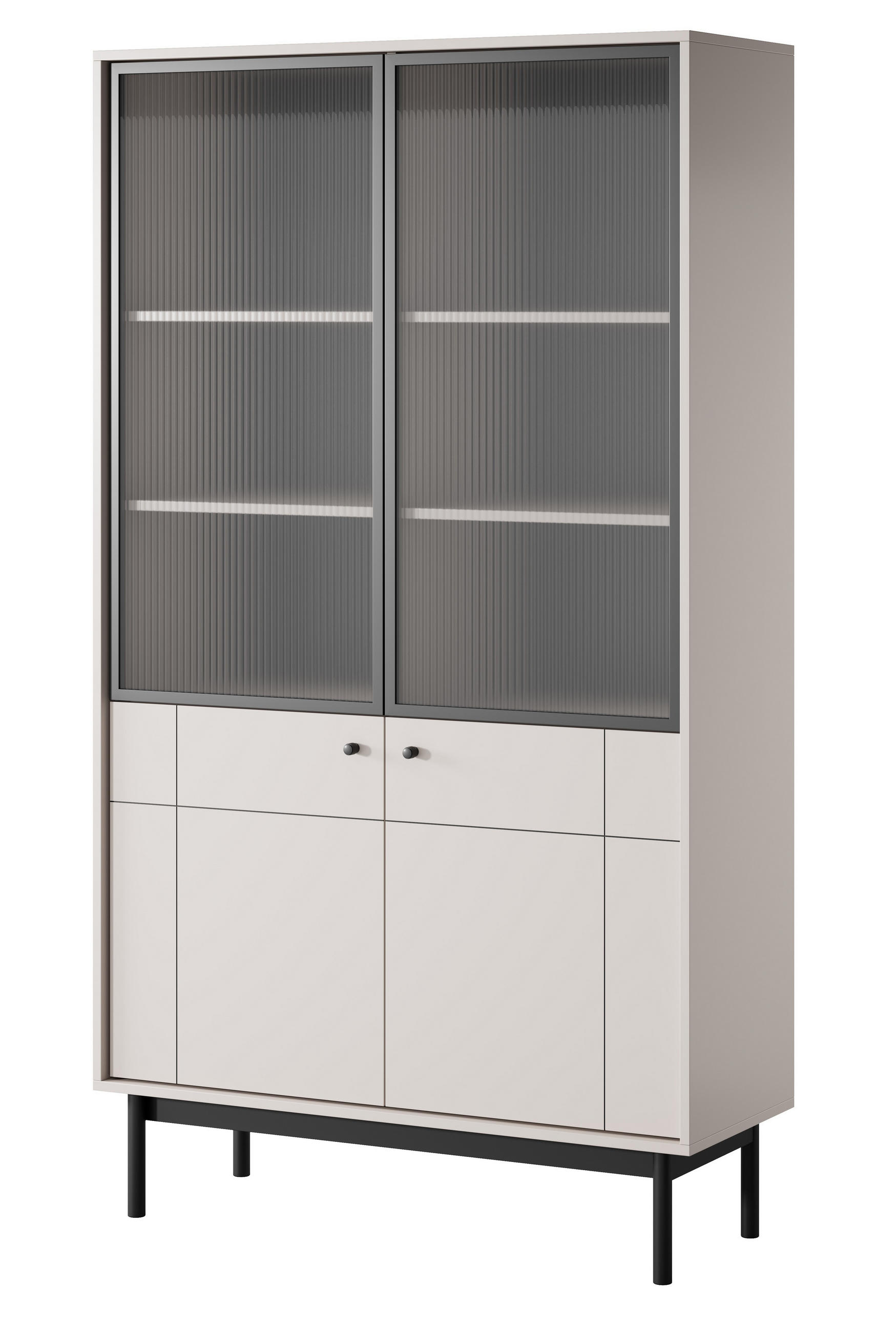 VITRINE 100 cm Lunaris 2 Türen, geriffelter Glasfront, Kaschmir - Kaschmir, Holz (103/185/39cm) - Emporius